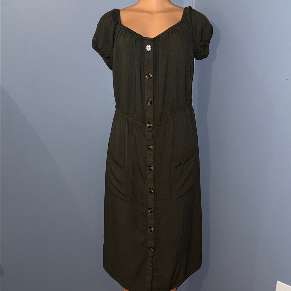 J for Justify Dark Green Button-Front Midi Dress - Picture 1 of 6